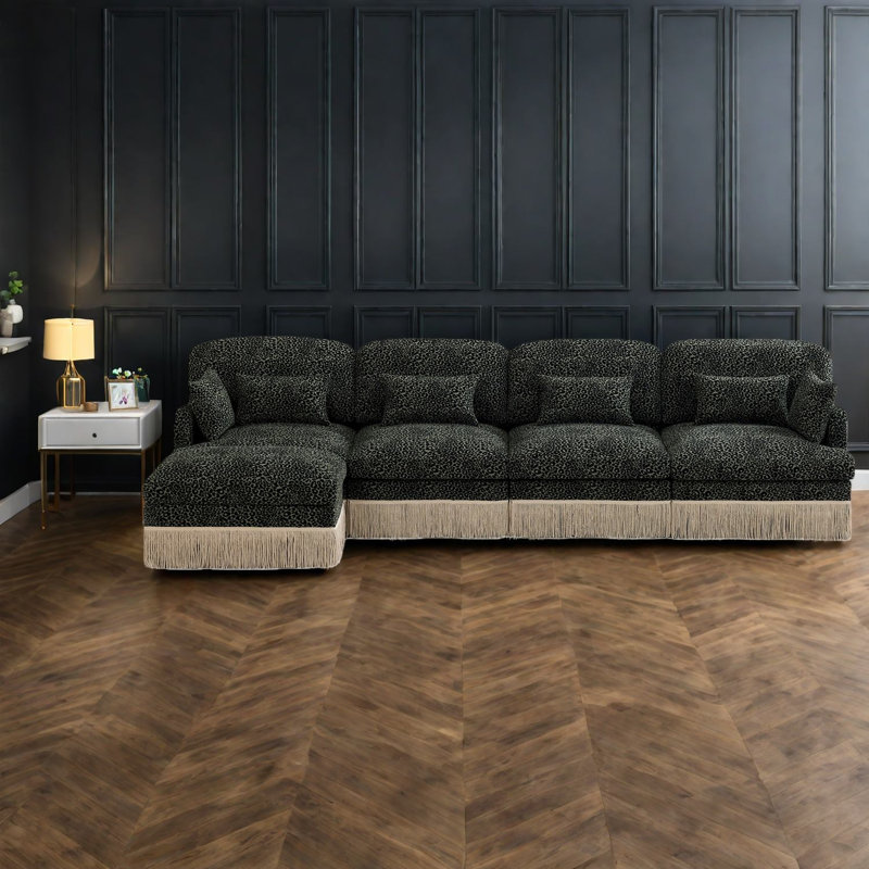 Canapés modulaires en chenille spacieux, style léopard moderne pour le salon