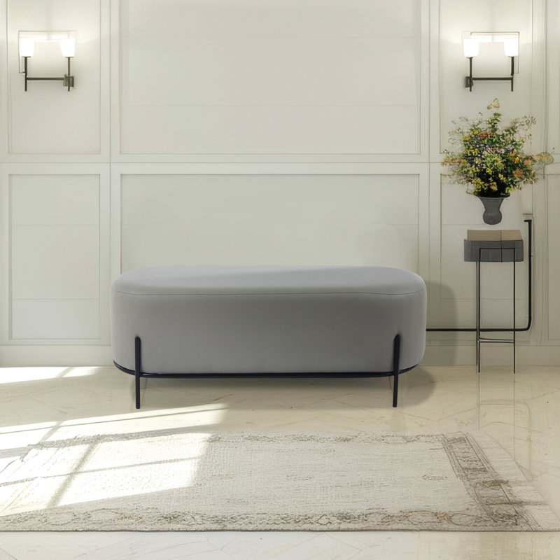 Banc en cuir Aelia avec pieds en métal, Gris
