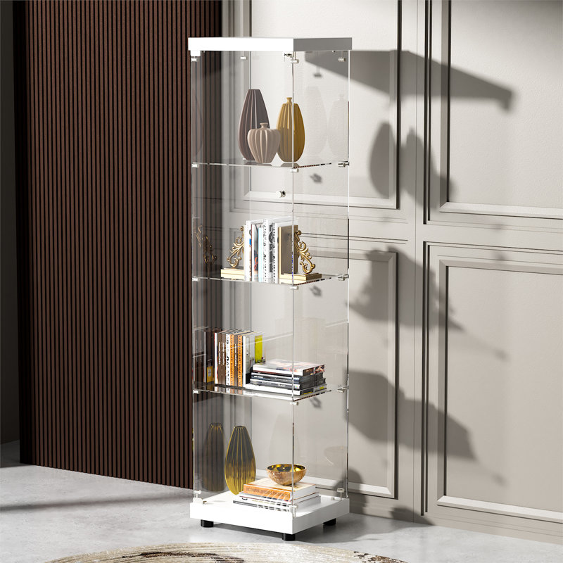 Vitrine À 4 Niveaux Avec Porte Verrouillable Jillion, Transparent/blanc
