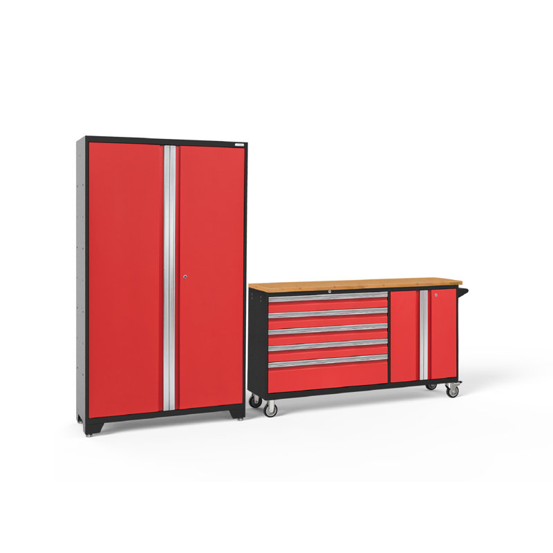 Bold Series 2 Piece Garage Storage Cabinet, Bamboo, Red