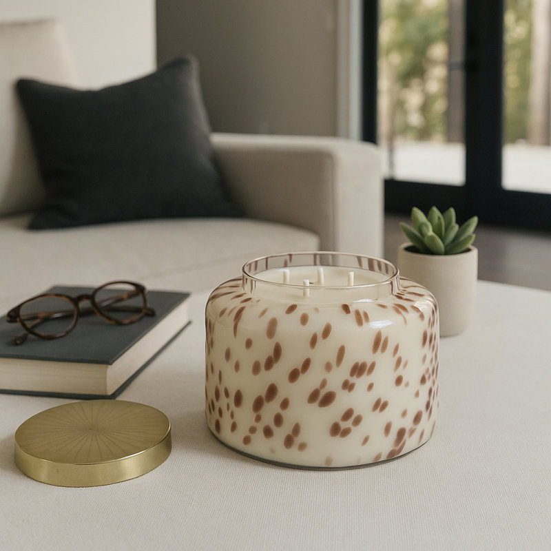 Bougie parfumée avec couvercle Jeimi pour décoration de salon - Bougie moderne en verre pour table basse, bibliothèque ou chambre à coucher - 9 po