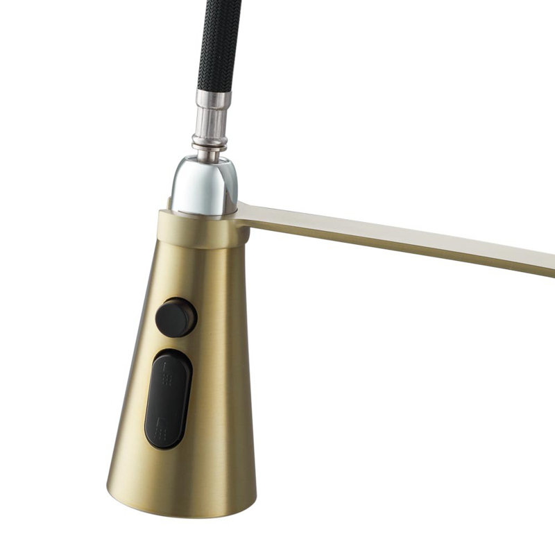 Belfry Kitchen Dunfee Pull Out Kitchen Faucet, Matte Black/Antique Brass