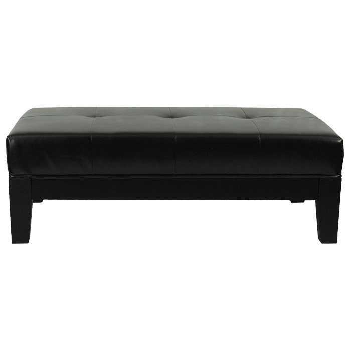 Black Tufted Leather Cocktail Ottoman with Beech Wood Frame