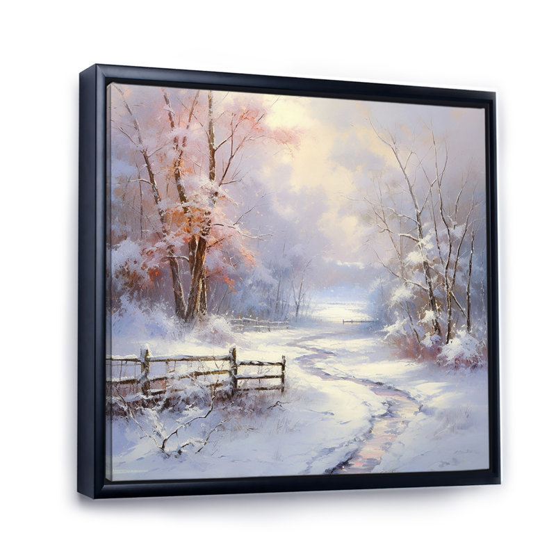 Winter's Silente River - Neige, art mural, H 24 po x l 24 po x P 1 po, Cadre flottant noir