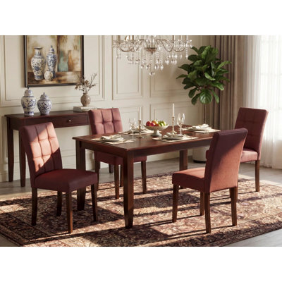 Ensemble de salle à manger 5 pièces comprenant une table de salle à manger et 4 chaises de salle à manger en tissu de polyester bourgogne, acajou