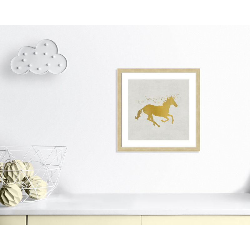«Unicorn Gold 1», art encadré, H 10 po x l 10 po x P 0,63 po, Cadre blanc