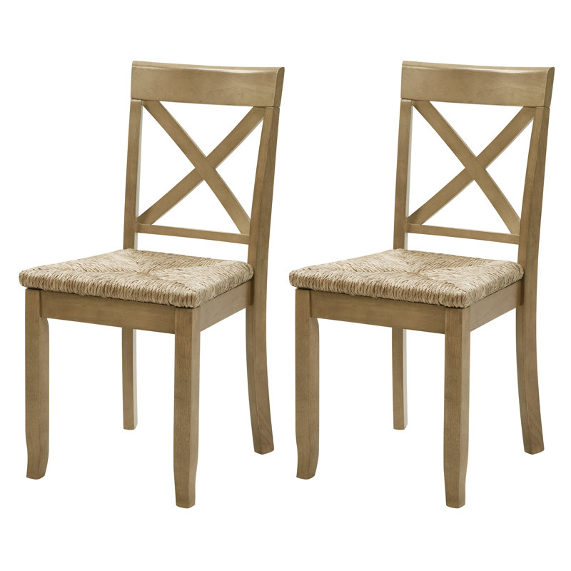 Solid Wood Farmhouse Style X-Back Dining Chair With Woven Seat, Natural