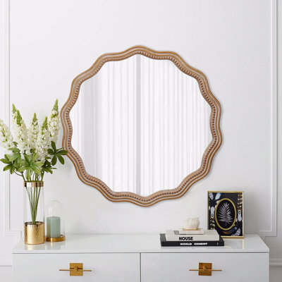 Miroir mural rond 23,62 pouces en bois ondulé rond miroir festonné