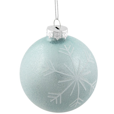 4ct Blue and Silver Snowflake Glass Christmas Ball Ornaments 3.25" (80mm)