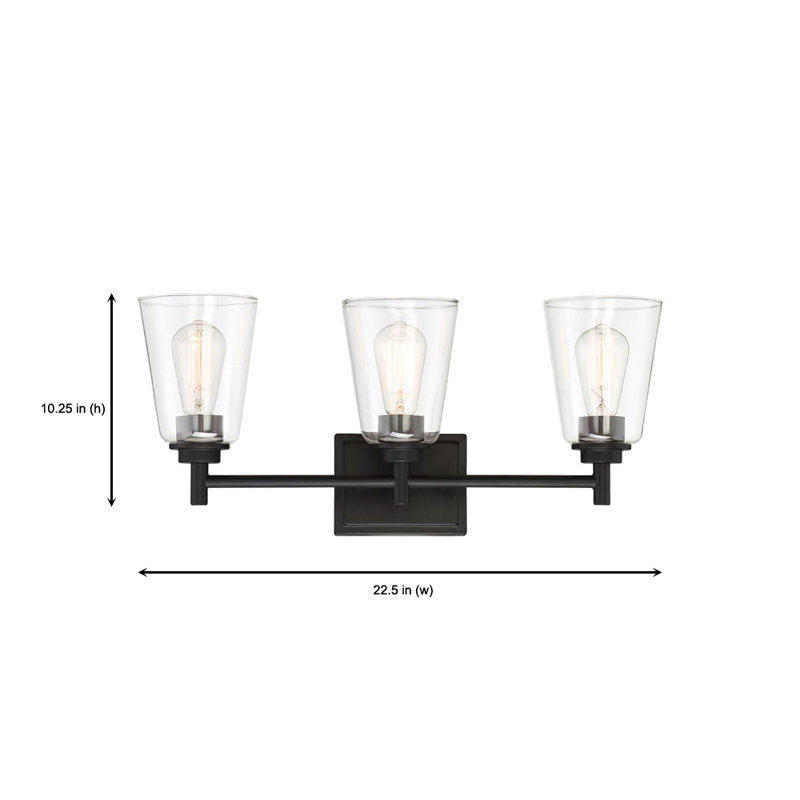 Kromer 22.5" W 3-Light Steel Vanity Light with Glass Shades , Matte Black