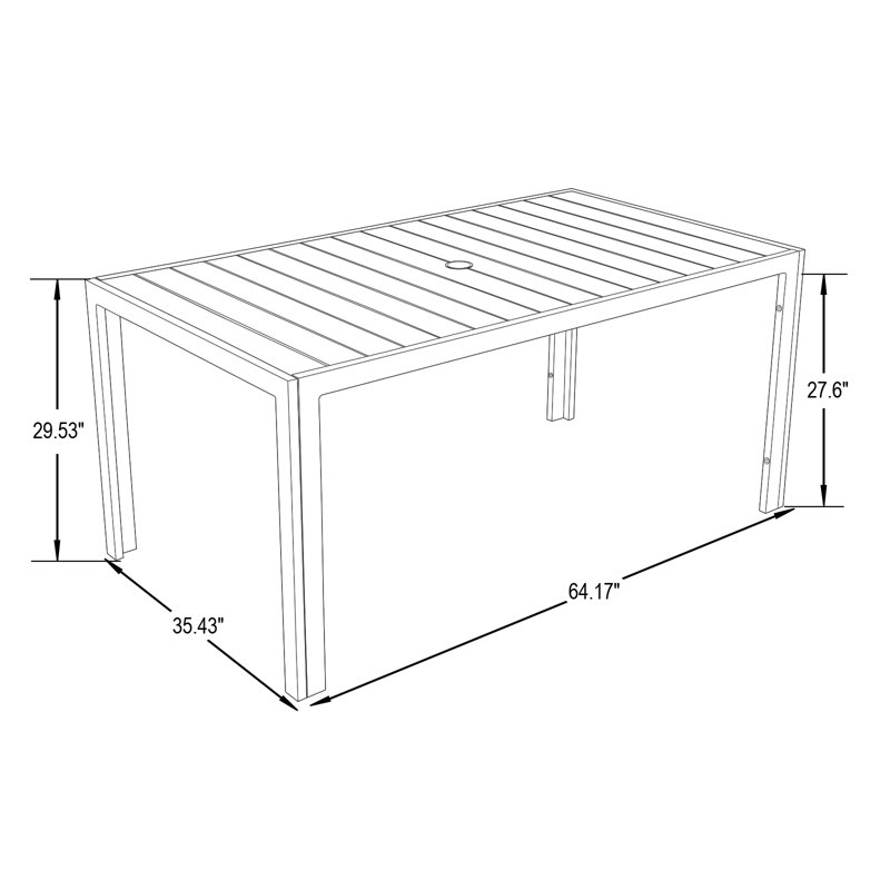 Letendre 7-Piece Outdoor Dining Set Rectangular Dining Table with Slats and 6 Arm Chairs in Aluminum, Cherry