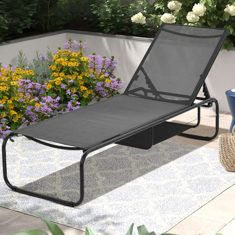 Chaise longue d'extérieur en métal 67 po, Noir