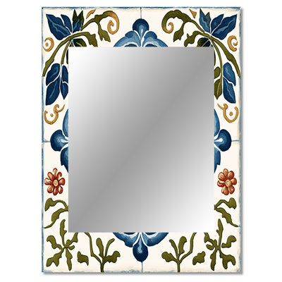 Mediterranean Tiles In Retro Blue I - Tile Mirror, Blue Decorative Wall Mirror, Printed Metal Art