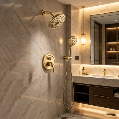 8 Inch Rain Shower System With 6 Modes Top Head & 8 Modes Handheld Shower - High Pressure Brass Valve