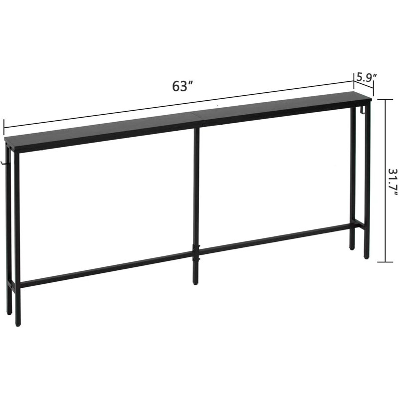 Console, table de canapé étroite de 63 po, table de vestibule, table de couloir robuste pour plantes, noir
