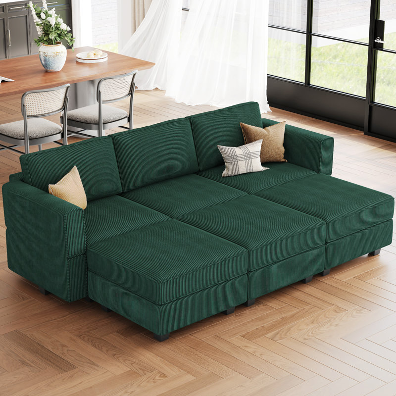 Hursey Rectangle Corduroy Sofa Bed Storage Couch Sleeper Convertible Different Shape Modular Sectional Sofa With Adjustable Armrest Backrest Movable Ottoman