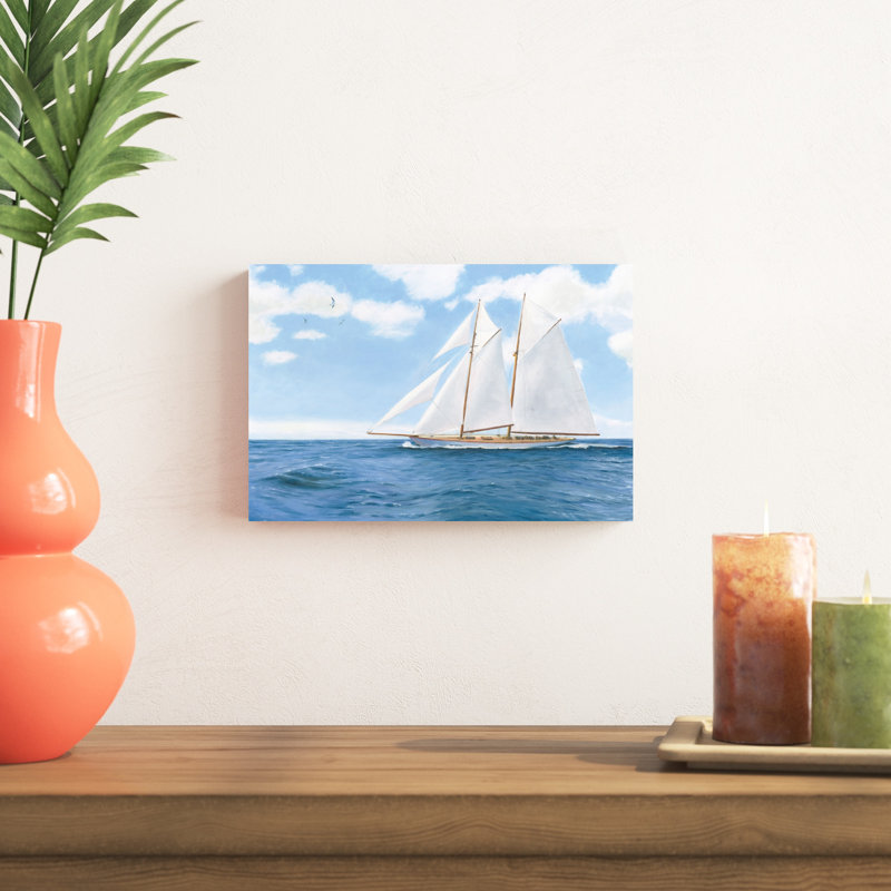 "Voilier blanc majestueux" par James Wiens - peinture sur toile tendue, H 8 po x l 12 po