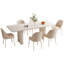 Ensemble de table de salle à manger 78,97 "moderne blanc crème rectangulaire avec 6 chaises pour la cuisine, le bar et le salon-539630172-570360555