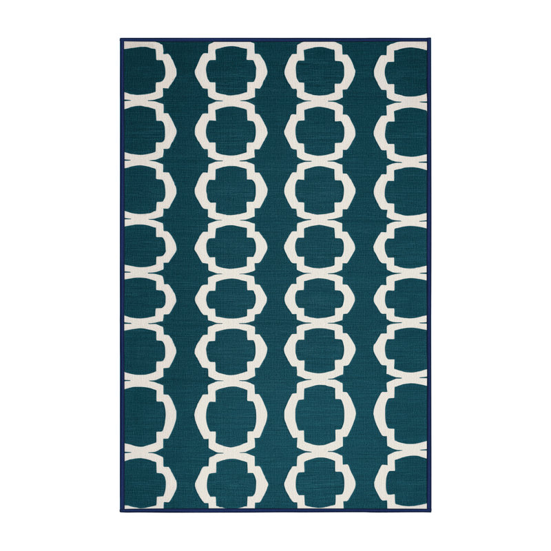 Machine Washable Trellis Blue Area Rug, Rectangle 2' x 3'