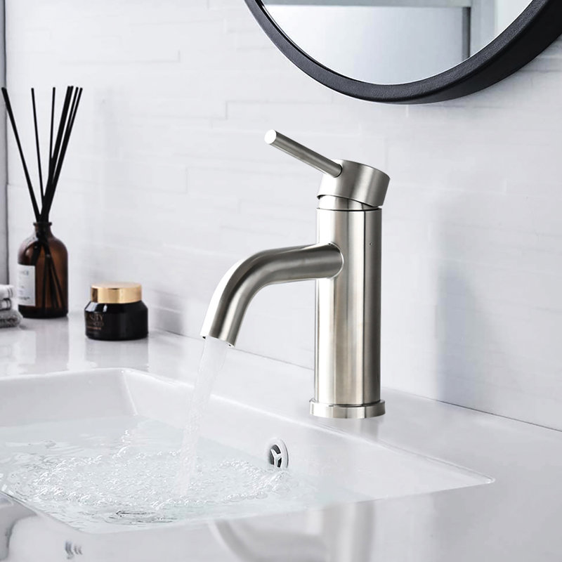 Compliant 6.52" High Brushed Nickel Stainless Steel Single Hole Bathroom Faucet, Aerated Waterfall Stream, Single Operation, Installation, Spot-, Modern For Residential Body, Brass Valve, Spot-