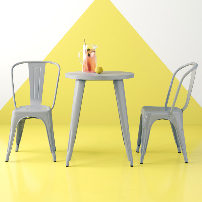 Brinson Round Steel Bistro Set, Silver, 24"
