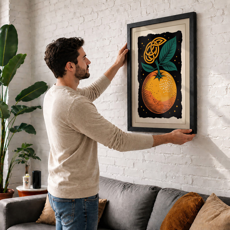 Golden Orange Botanical - Print, A1 - 84.1 x 59.4 cm, Black