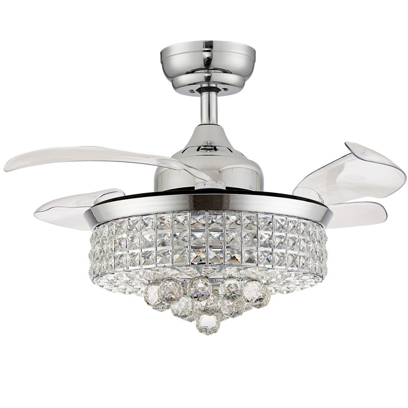Blade LED Crystal Ceiling Fan Chandelier with Remote Control, 17.7" H x 42" W  x 42" D