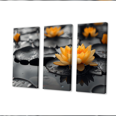 Yellow Grey Garden Glamour Lotus Photo - Lotus Wall Art Living Room Set