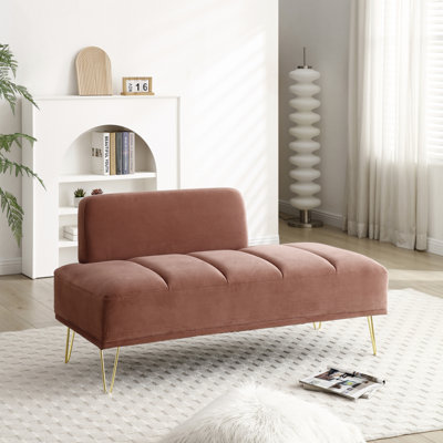 Banquette moderne avec bout de lit d'une largeur de 56,3 po, banc rembourré en tissu de velours à 2 places avec repose-pieds, tabouret de canapé avec repose-pieds, banc de fenêtre avec pieds en métal
