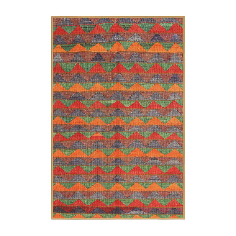 Tapis contemporain rouge / orange / gris, Rectangle 5 pi x 7 pi