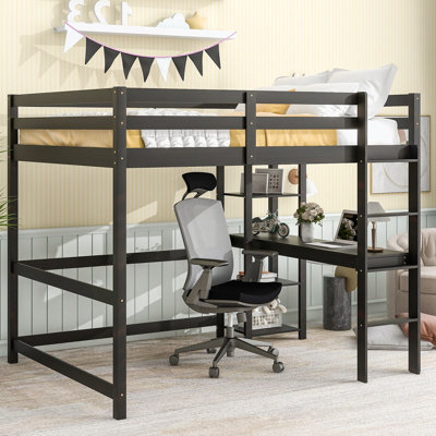 Lit mezzanine double avec bureau intégré