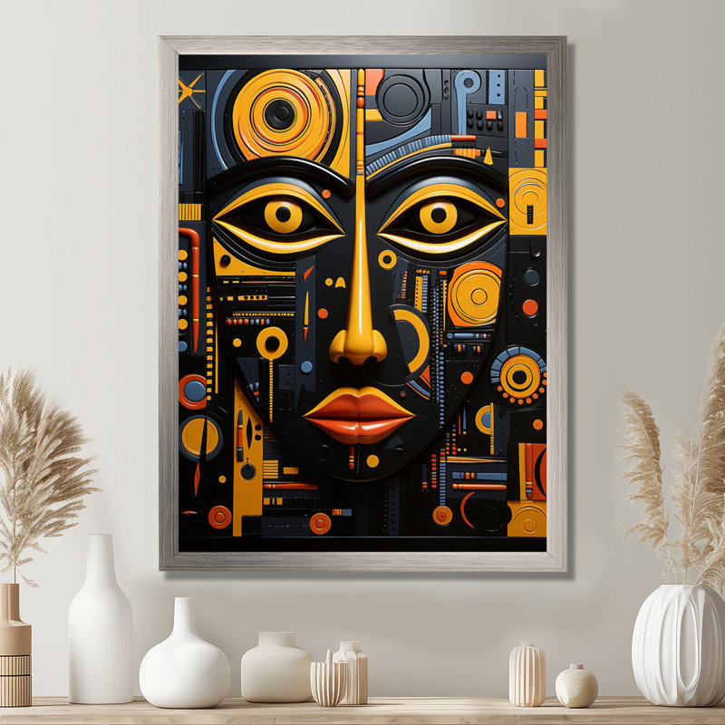 «Lashonne African Tribal Rhythms II», art africain sur toile, H 40 po x l 30 po, Reproduction avec cadre flottant, Gold