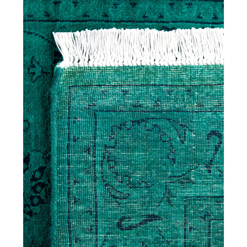 Overdyed Hand-Knotted Wool Modern-Contemporary Green Runner 2' 7" x 6' 2"