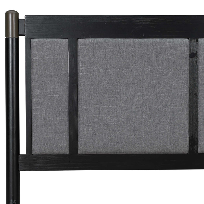 Grand lit en bois massif, aucun sommier requis, Noir; gris foncé