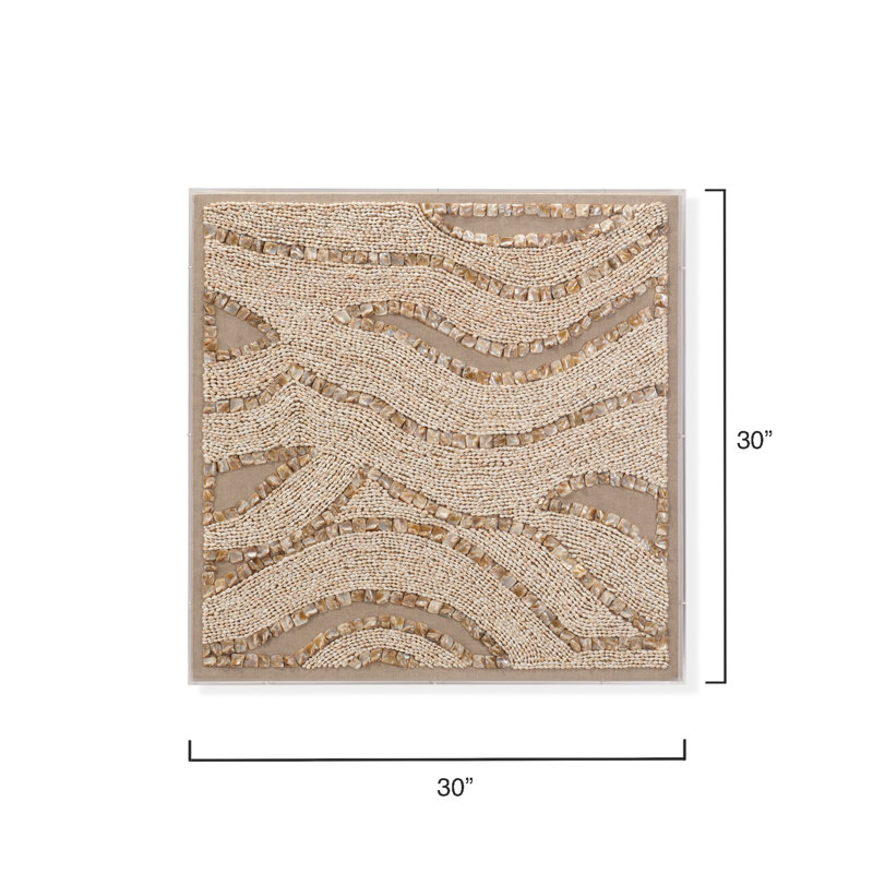 Handcrafted Beige Shell and Linen Shadowbox Wall Art