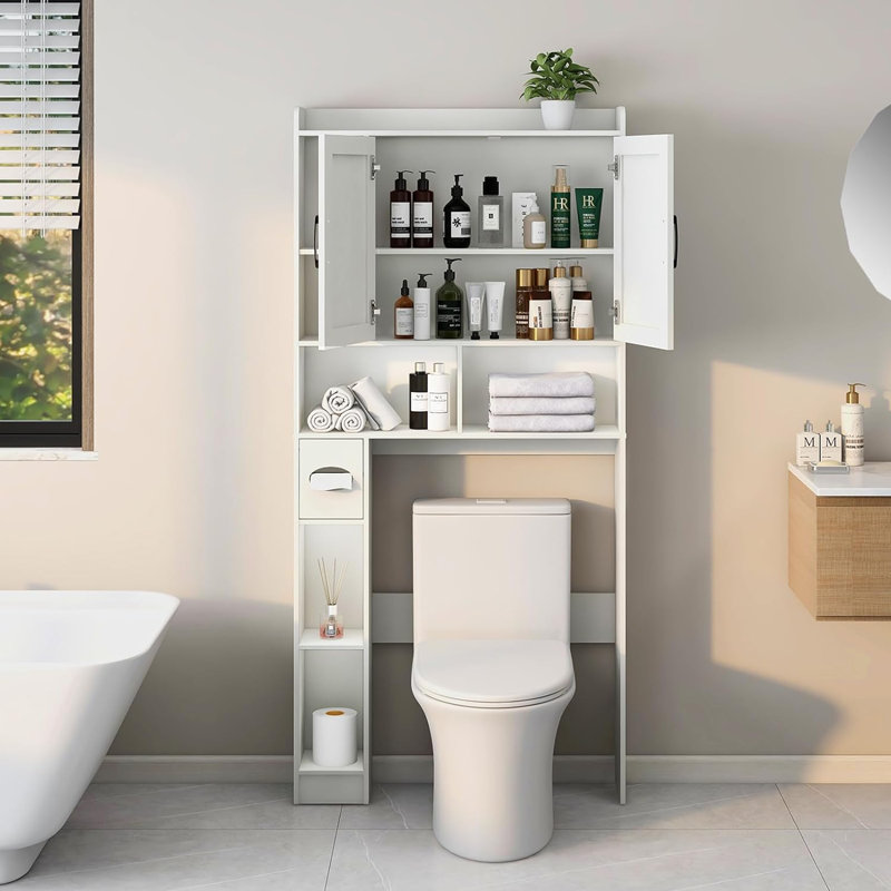 Armoire de rangement The The Farmhouse, au-dessus de la toilette avec 2 portes de grange, Blanc incorrect