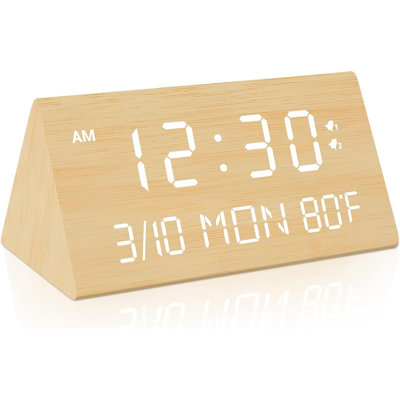 Wooden Digital Alarm Clock, 0-100% Dimmer(White)