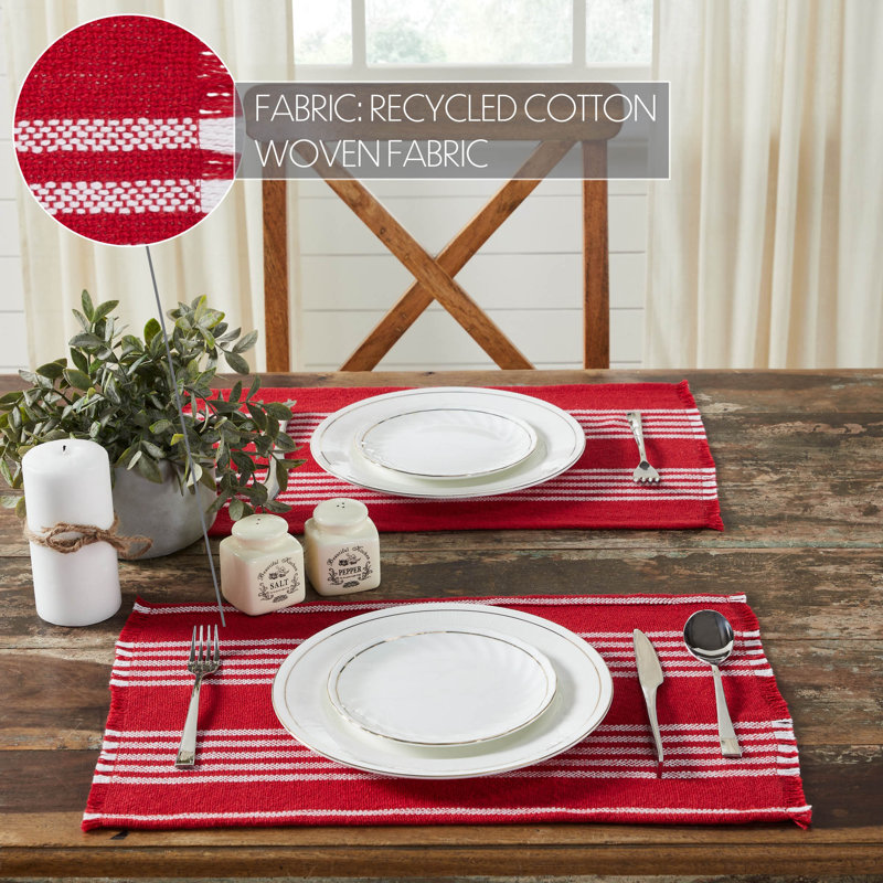 Arendal Red and White Cotton Striped Rectangle Placemats Set of 2