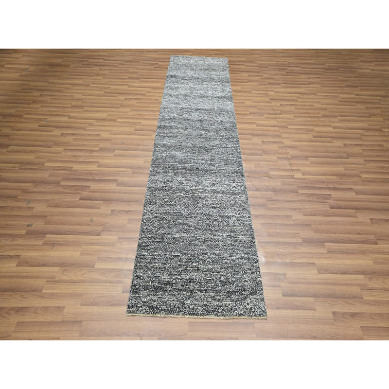 Tapis Sonic 2 pi 7 po x 9 pi 10 po, motif Kohinoor Herat, petit motif géométrique répétitif à motif géométrique, laine douce nouée à la main, tapis de couloir ton sur ton, tapis oriental