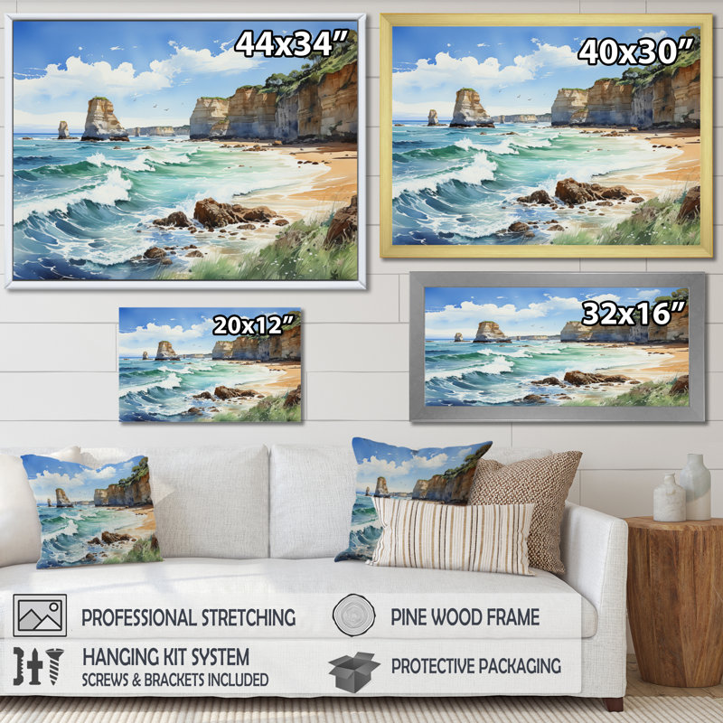 «Coastal Cliff In Australie», reproduction sur toile, H 34 po x l 44 po x P 1,5 po, Cadre flottant noir
