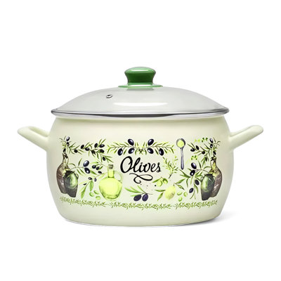 Olives Enamel Casserole With Glass Lid – 16 Cm (6.3 In), 2.2 L (2.3 Qt)