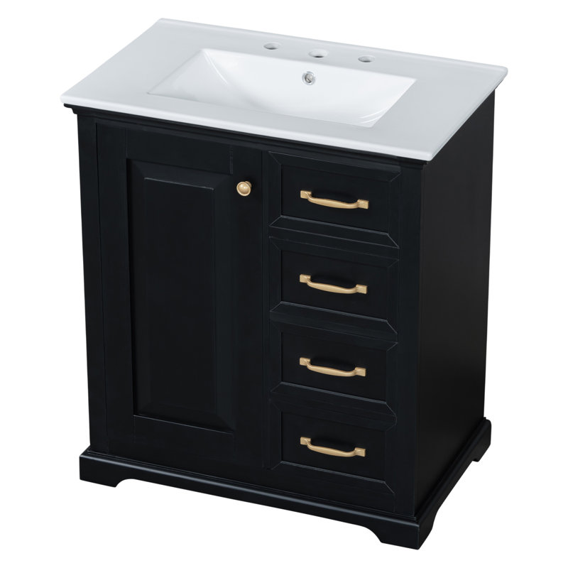 Meuble-lavabo polyvalent avec rangement abondant et matériaux de qualité supérieure, Noir, noir, noir, noir