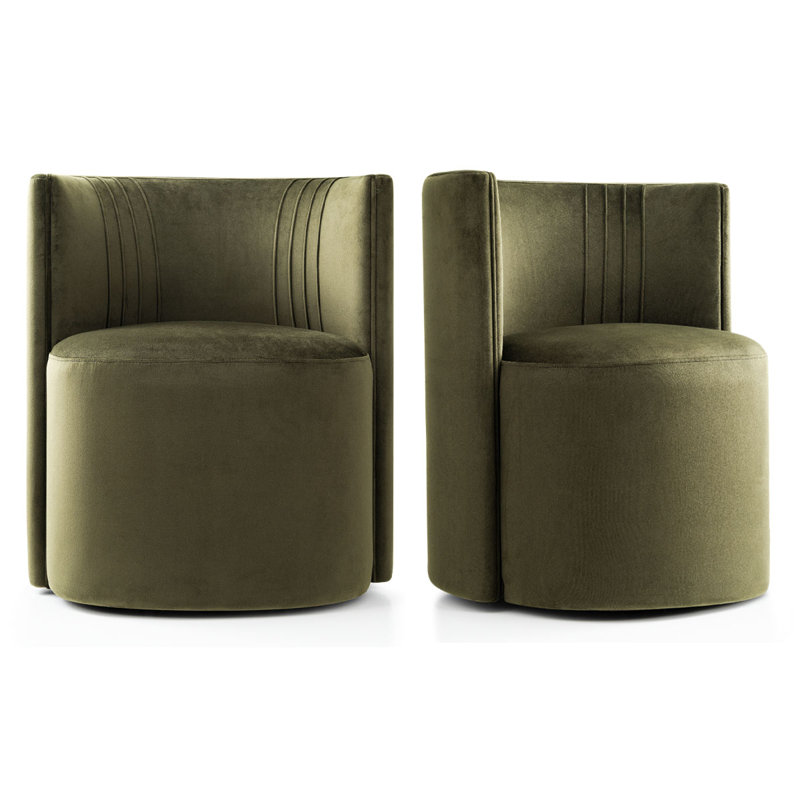 Velvet Upholstered Rolling Dining Chairs with Wheels, Green