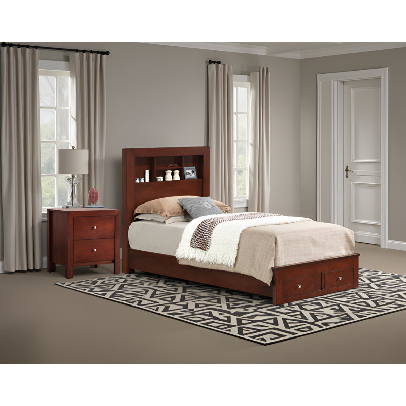 Ensemble de chambre à coucher avec lit de rangement 2 pièces Celaya Cherry, Cerisier, Lit simple