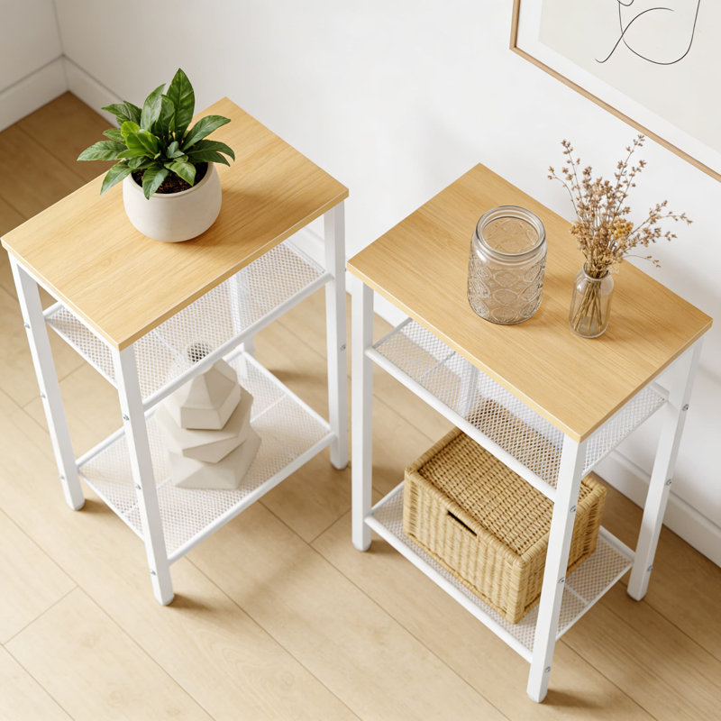 2-Pack 3-Tier Side Table Set With Storage, Metal Frame End Table And Nightstand For Living Room, Bedroom, Entryway, And Small Spaces