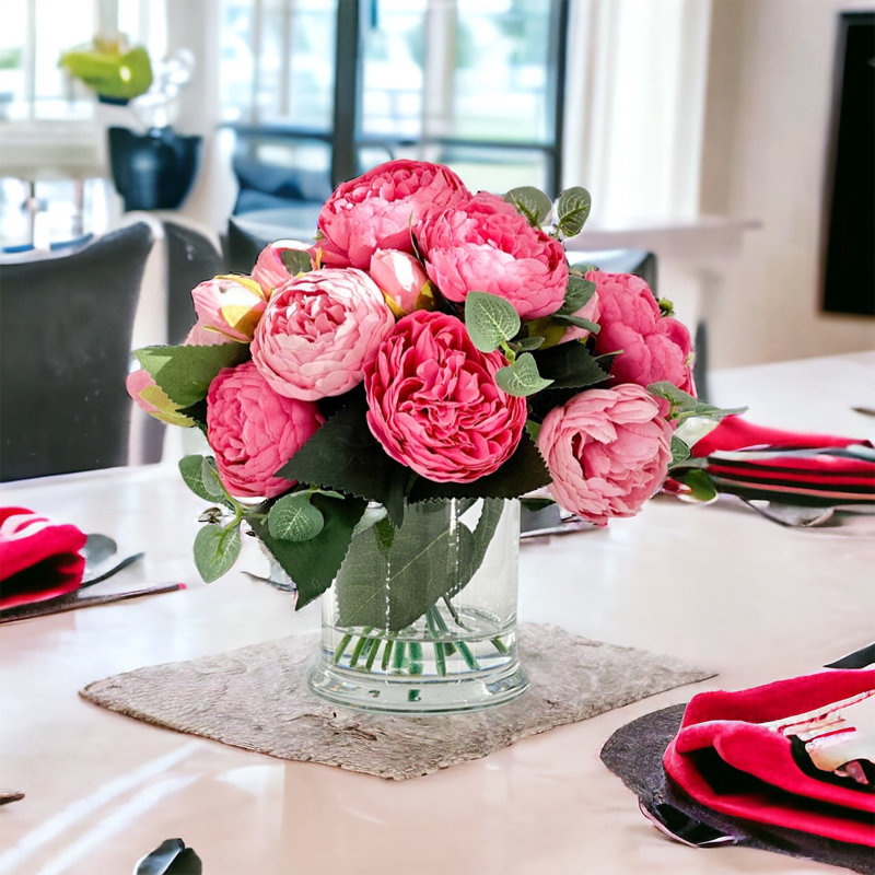 Primrue Pink Peony Floral Arrangement in Vase & Reviews | Wayfair