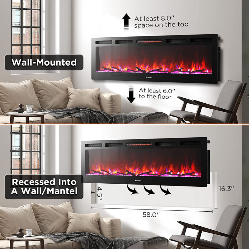 Howey Smart WiFi Infrared Electric Fireplace with Sound Crackling and Realistic Flame, 1500W Quartz Heater