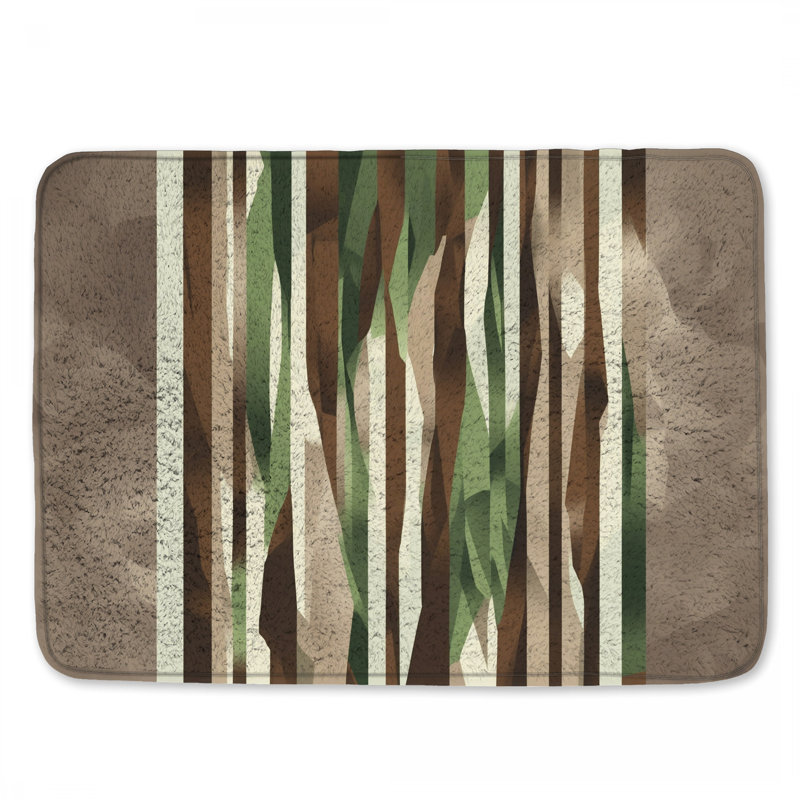 Tapis de bain abstrait à lignes vertes et brunes, L 34 po x L 21 po