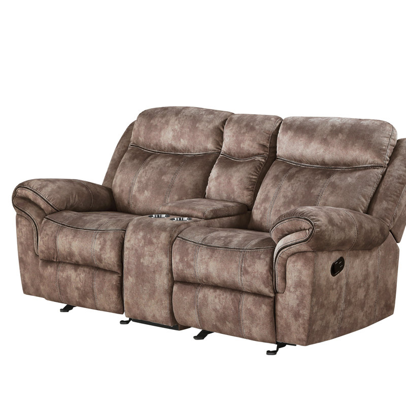 Two Tone Grey Velvet Recliner Loveseat w/USB Port & Console, Chocolate