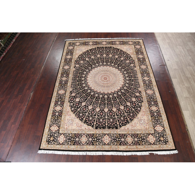 Tapis oriental à teinture végétale Tabriz noué à la main 9 x 13
